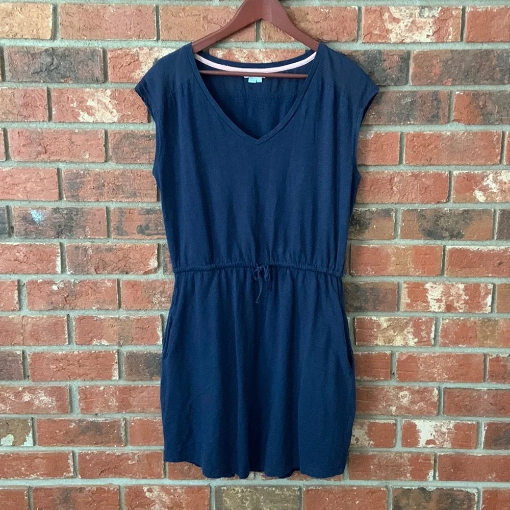 Boden Mya Navy Cotton V neck Casual Dress - Picture 2 of 8